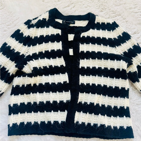 INC International Concepts Black and Cream Striped Cardigan - Picture 3 of 4